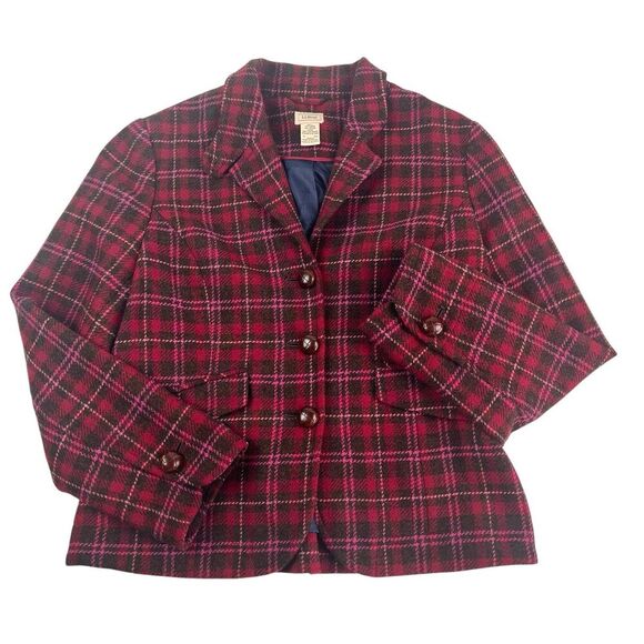 vintage LL Bean Wool Plaid Peplum Blazer 14 Tweed Academia Preppy Heritage - Picture 3 of 11